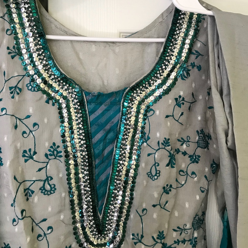 Pakistani/ Indian  Gray and blue dress